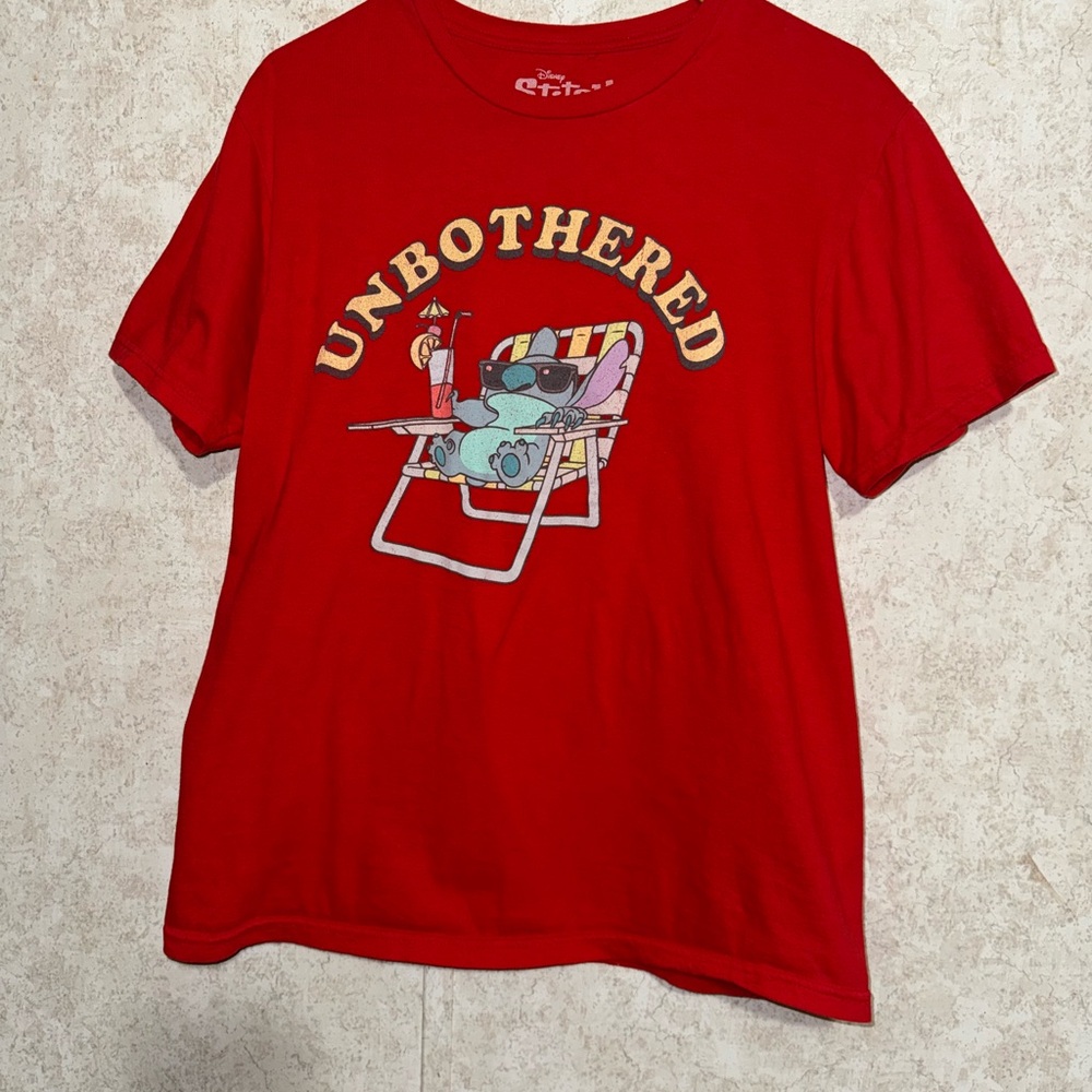 Disney Red Graphic Tee with Stitch  Print